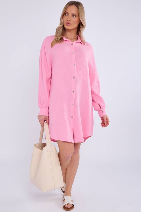 Roze katoenen oversized shirt met textuur - Image 3