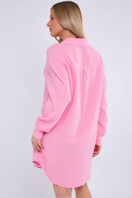 Roze katoenen oversized shirt met textuur - Image 4