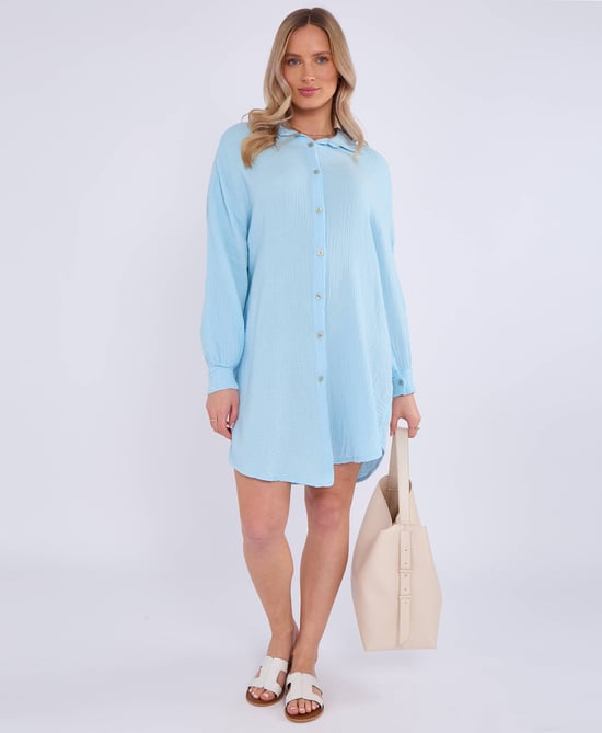 Blauw katoenen oversized shirt met textuur - Image 1