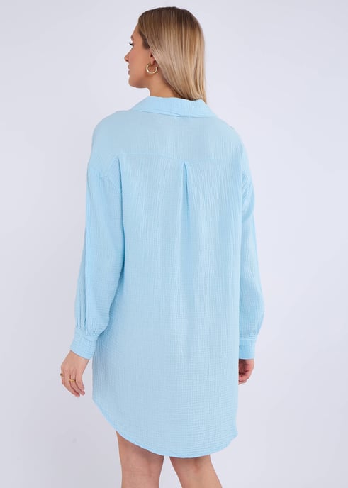Blauw katoenen oversized shirt met textuur - Image 4