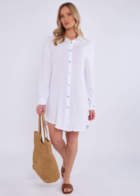 Wit katoenen oversized lang shirt met textuur - Image 1