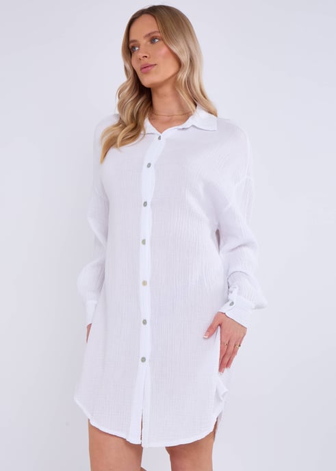 Wit katoenen oversized lang shirt met textuur - Image 3