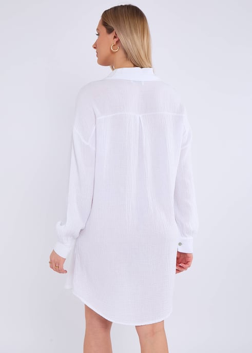Wit katoenen oversized lang shirt met textuur - Image 4