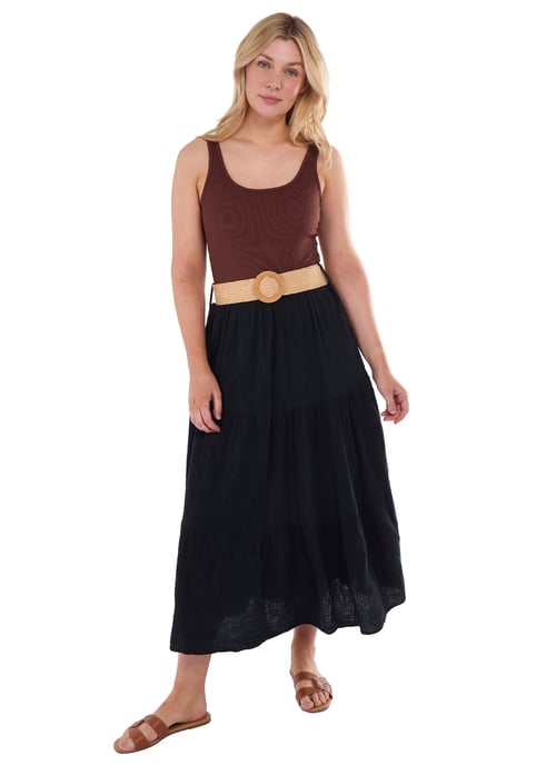 Zwarte katoenen seersucker maxi-rok met ceintuur - Image 1