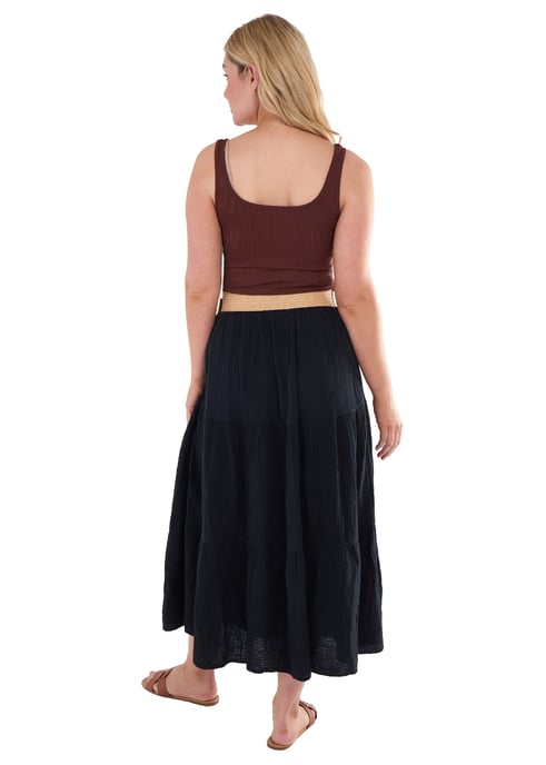 Zwarte katoenen seersucker maxi-rok met ceintuur - Image 3