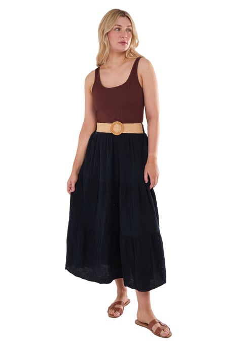 Zwarte katoenen seersucker maxi-rok met ceintuur - Image 4