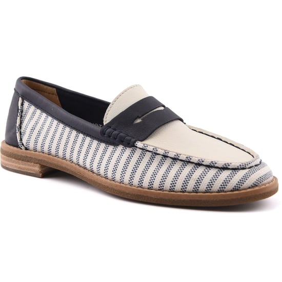 Sperry Port Driving Textiel Dames Witte/Marineblauwe Standaard Loafers - Image 1