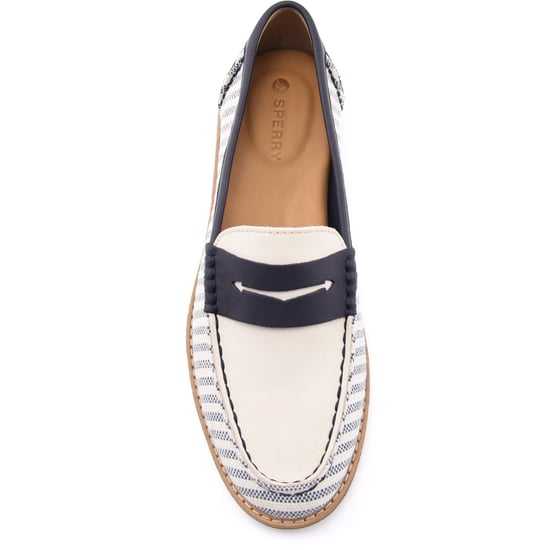 Sperry Port Driving Textiel Dames Witte/Marineblauwe Standaard Loafers - Image 4