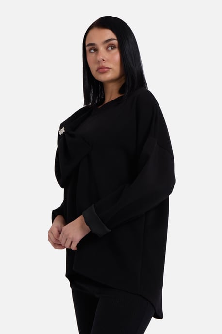 Zwarte oversized trui met contrasterende strik aan de zijkant - Image 3
