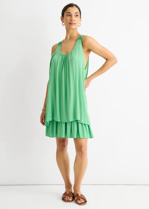 Groene gehaakte paneel dubbellaagse katoenen mini-jurk - Image 3