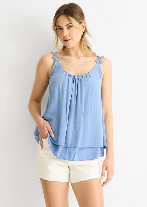 Oversized top met bloemenprint en denim bandjes - Image 2