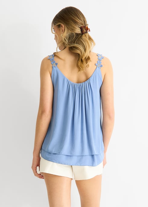 Oversized top met bloemenprint en denim bandjes - Image 4