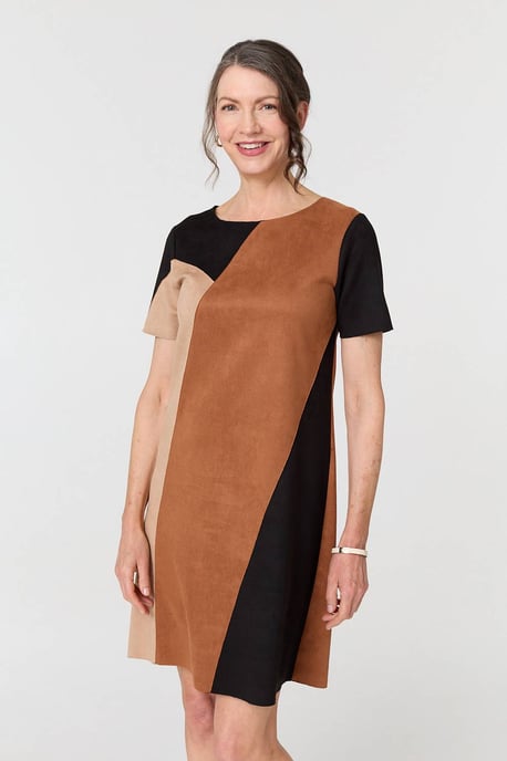Beige Colour Block Short Sleeve Mini Dress - Image 1