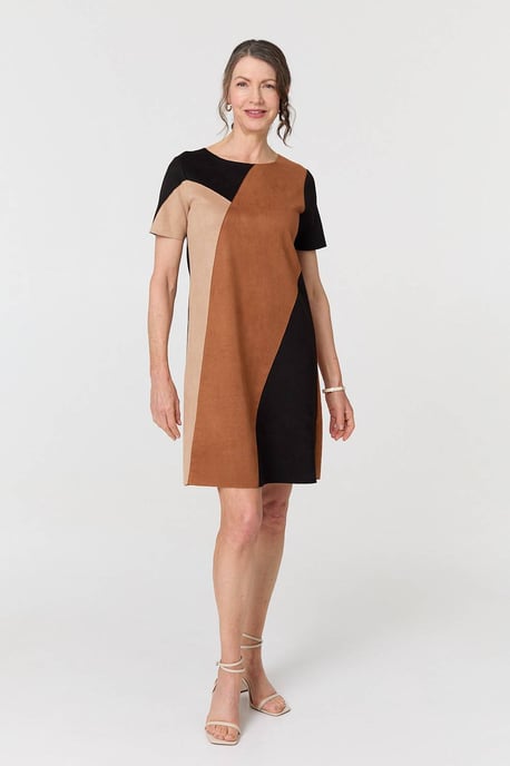 Beige Colour Block Short Sleeve Mini Dress - Image 4