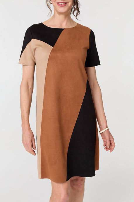 Beige Colour Block Short Sleeve Mini Dress - Image 6