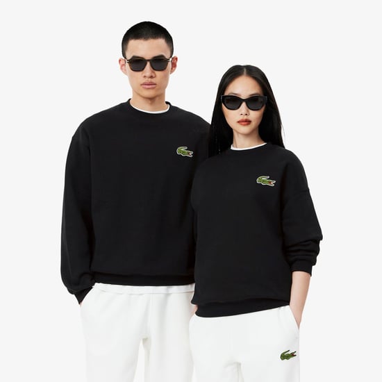 Lacoste Unisex Fleece Loose Fit Sweatshirt met accenten voor volwassenen (Zwart) - Image 2