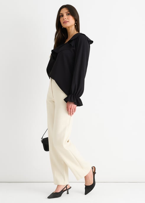 Zwarte wijde blouse met ruches en losse pasvorm - Image 3