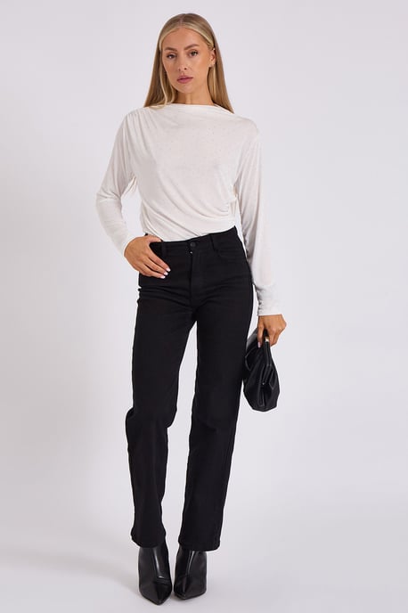Witte Diamante Stud Cowl Front Bodysuit - Image 1