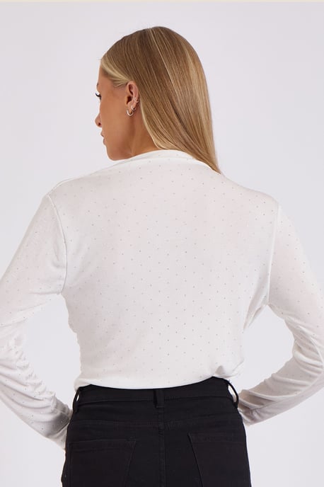 Witte Diamante Stud Cowl Front Bodysuit - Image 4