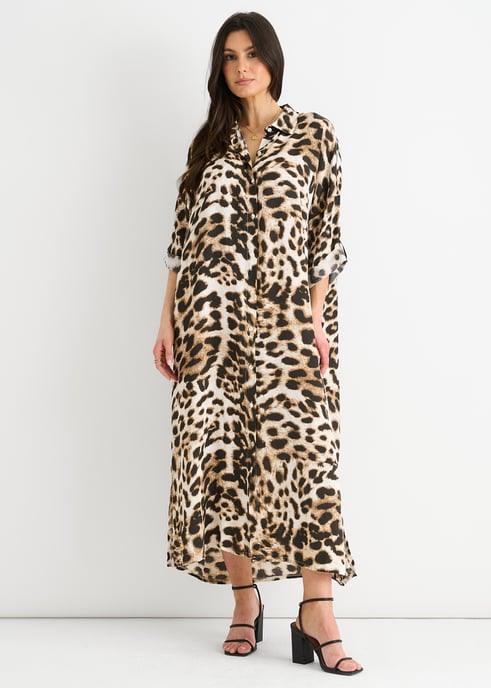Midaxi-shirtjurk met dierenprint en knoopsluiting - Image 1