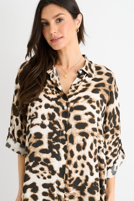 Midaxi-shirtjurk met dierenprint en knoopsluiting - Image 2