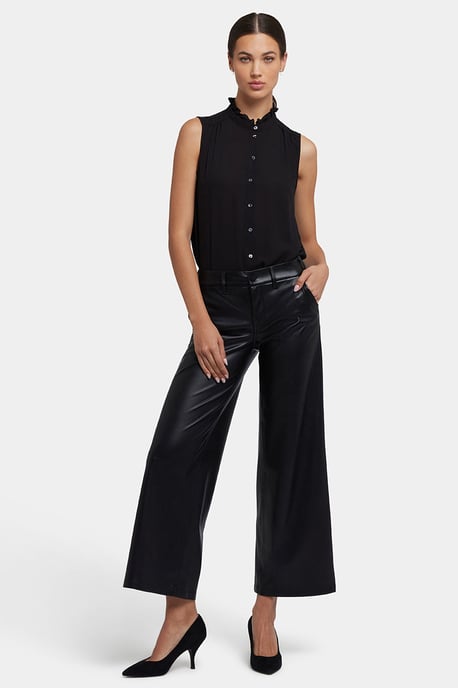 Vegan Stretch Sculpt-Her™ Leer Wijde Pantalon | Zwart - Image 1