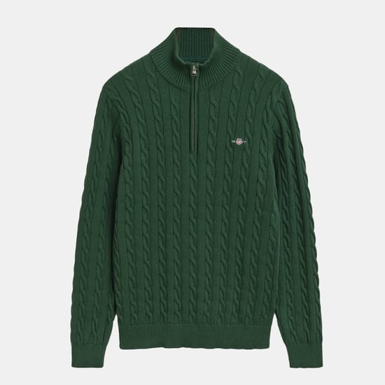 Gant katoenen fleecevest met halve rits voor heren in groen - Image 1