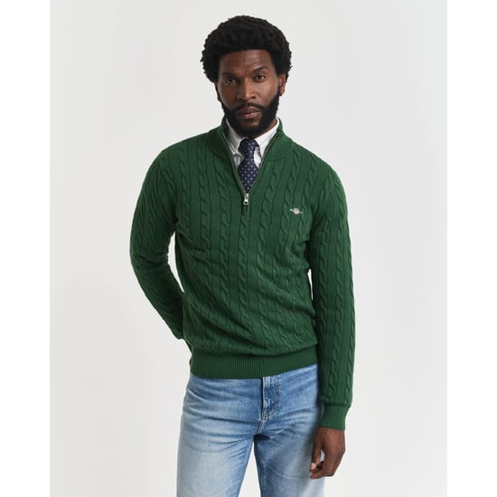 Gant katoenen fleecevest met halve rits voor heren in groen - Image 2