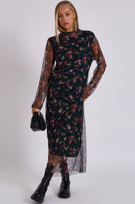 Print Mesh Midi Jurk - Image 1