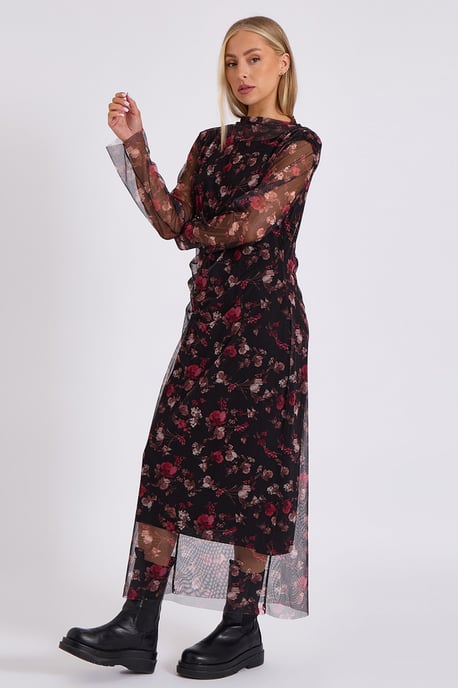 Print Mesh Midi Jurk - Image 3