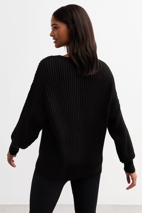 Zwarte oversized trui met grove brei - Image 4