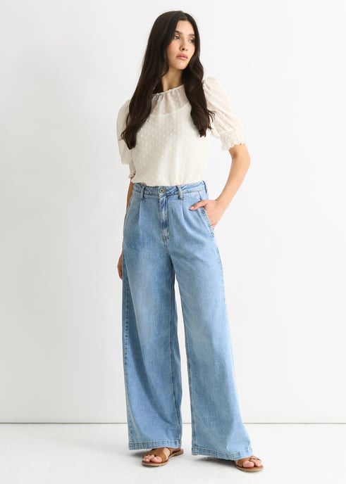 Mid Wash Denim Blauwe Jeans met wijde pijpen - Image 1