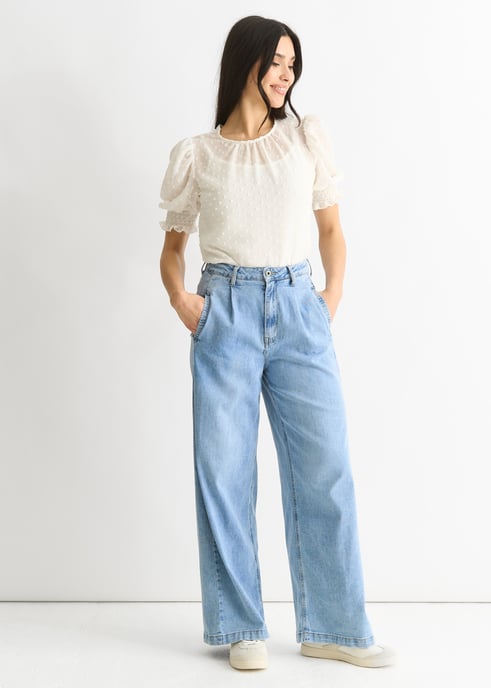 Mid Wash Blue Denim wijde pijpen jeans - Image 1