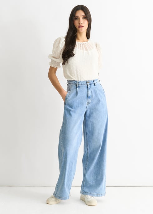 Mid Wash Blue Denim wijde pijpen jeans - Image 3