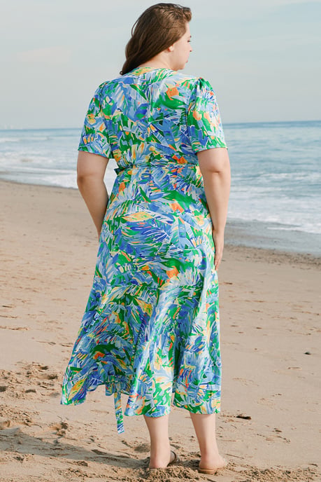 Plus Size Tropische Bloemen Wikkeljurk - Image 2