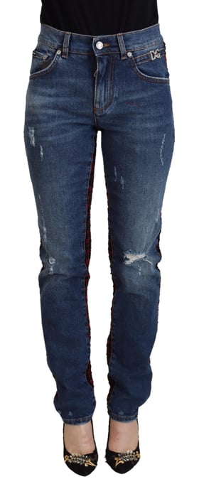 Versleten Denim Jeans Rood Zwart Ruit - Image 1