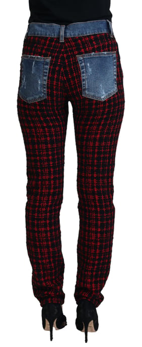 Versleten Denim Jeans Rood Zwart Ruit - Image 3