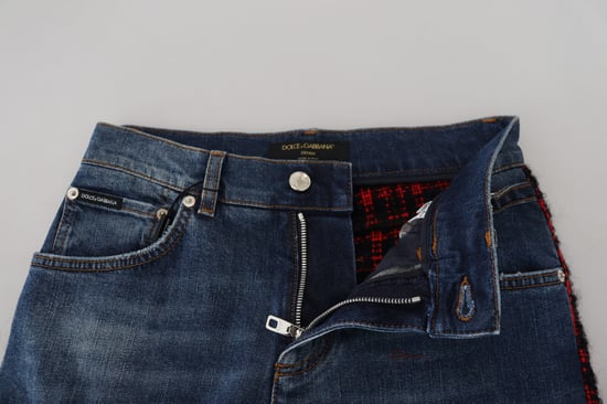 Versleten Denim Jeans Rood Zwart Ruit - Image 4