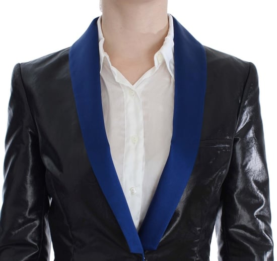 Zwart Blazer Rok Kostuum Blauwe Contrast - Image 4