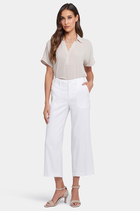 Wijd Lever Cargo Capri Broek In Stretch Linnen | Optisch Wit - Image 3