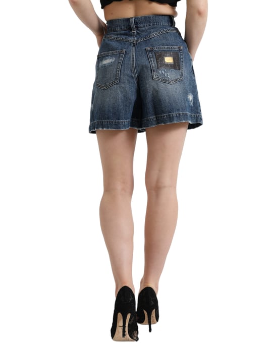 Hoge taille versleten denim shorts - Image 3