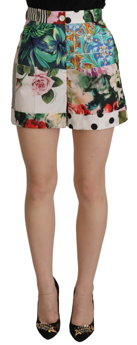 Bloemen Patchwork Hoge Taille Shorts - Image 1