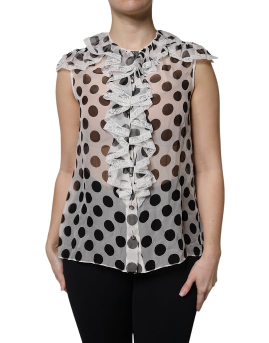 Gestippelde Zijde Blouse met Rimpelnek - Image 2
