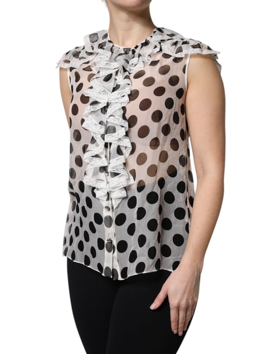 Gestippelde Zijde Blouse met Rimpelnek - Image 3