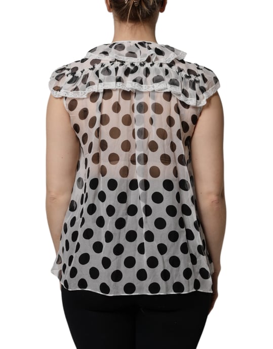 Gestippelde Zijde Blouse met Rimpelnek - Image 4