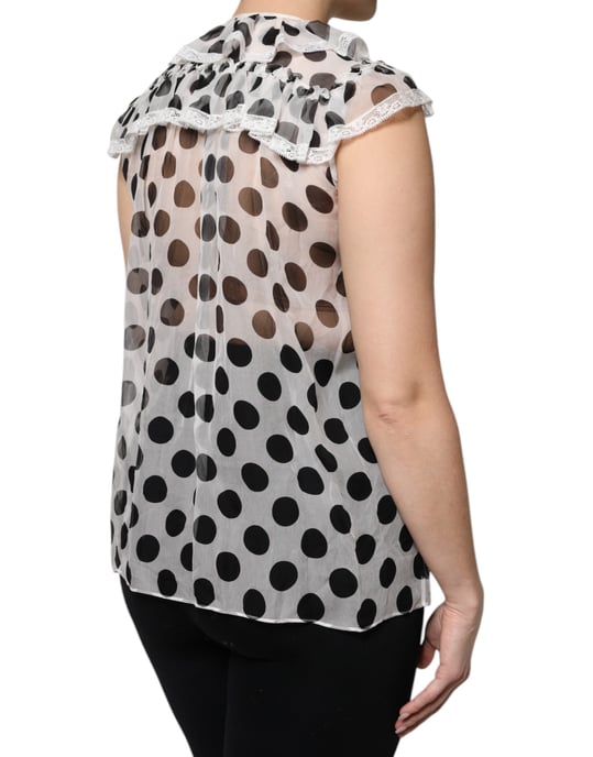 Gestippelde Zijde Blouse met Rimpelnek - Image 5