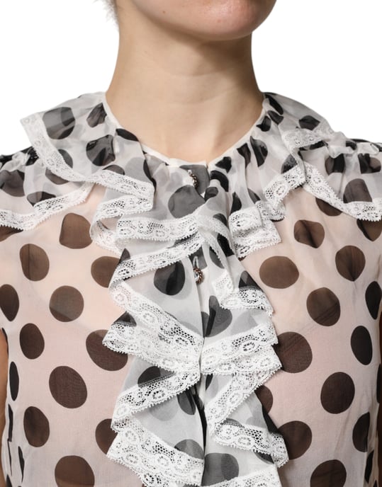 Gestippelde Zijde Blouse met Rimpelnek - Image 6