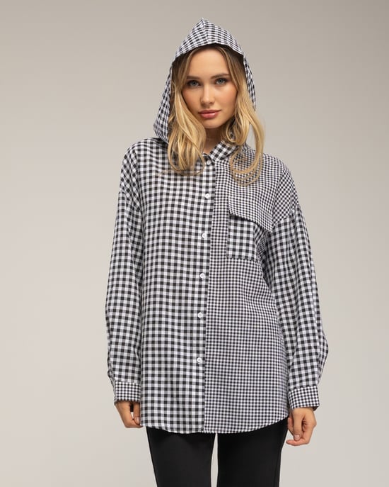 Oversized gingham overhemd met capuchon - Image 1