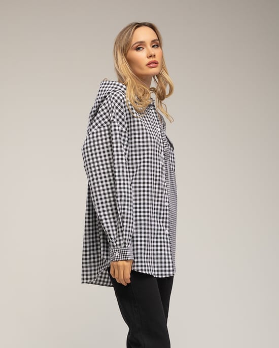Oversized gingham overhemd met capuchon - Image 3