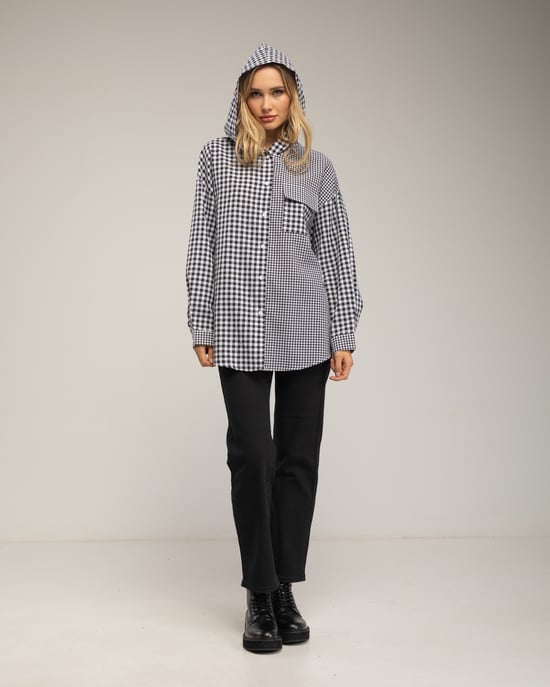 Oversized gingham overhemd met capuchon - Image 4